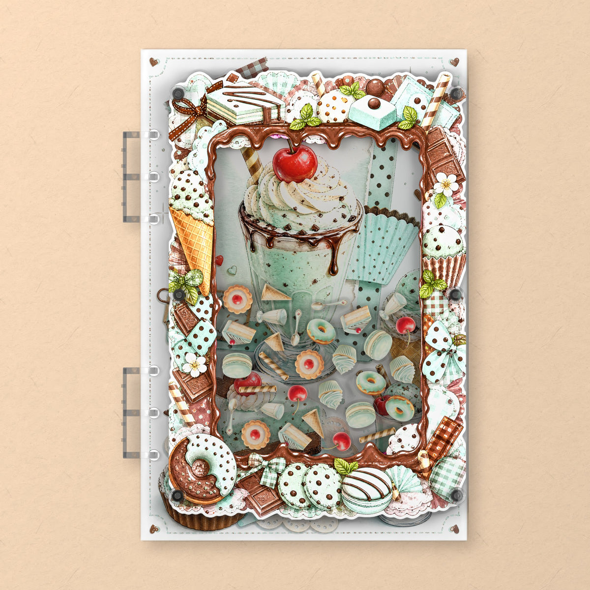 Mint Chocolate Sundae (AG-164) A5 shaker binder notebook, front cover
