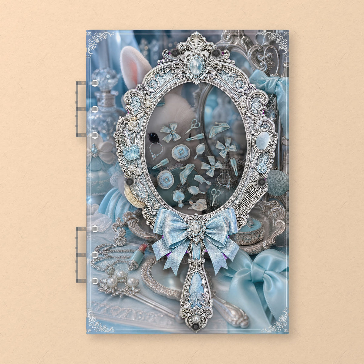 White Bunny Vanity (AG-157) A5 shaker binder notebook, front cover