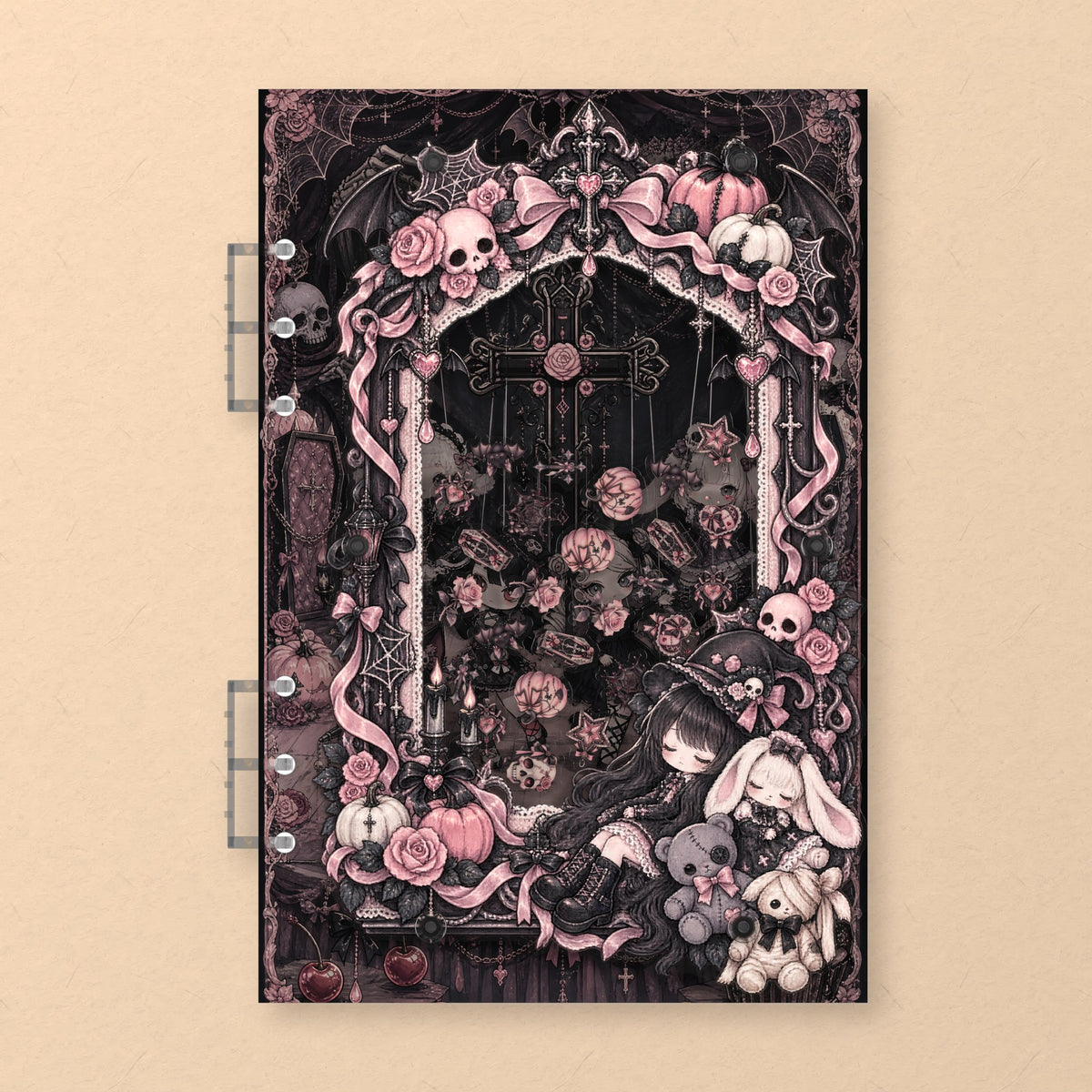 Pink Gothic Halloween (AG-204) A5 shaker binder notebook, front cover