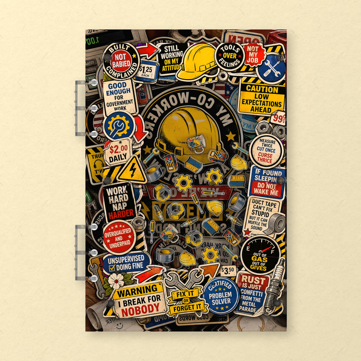 Hard Hat Stickers (AG-093) A5 shaker binder notebook, front cover