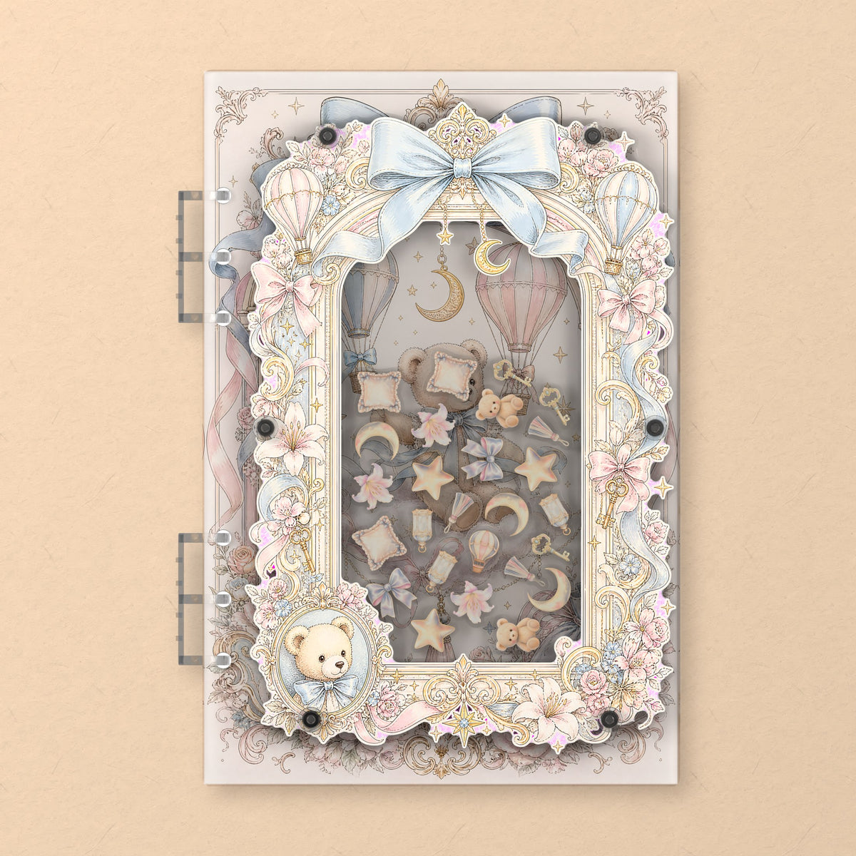 Teddy Moon Balloon (AG-132) A5 shaker binder notebook, front cover