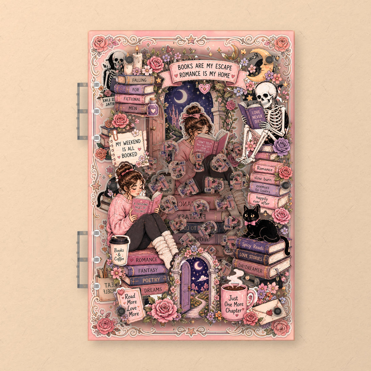 Cozy Book Stack (AG-024) A5 shaker binder notebook, front cover