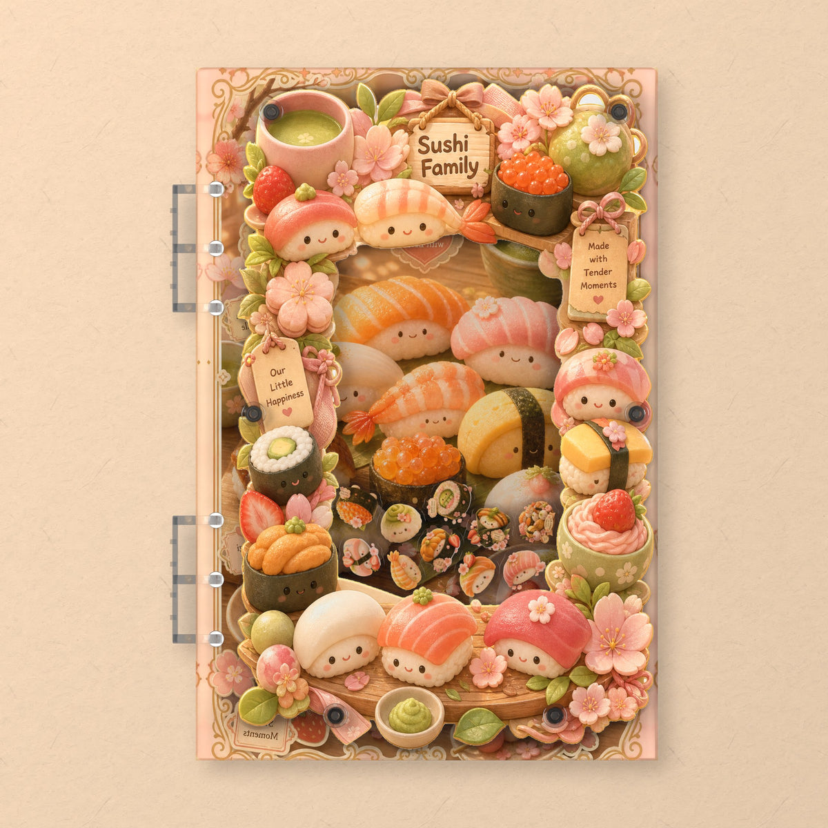Sushi Family (AG-008) A5 shaker binder notebook, front cover