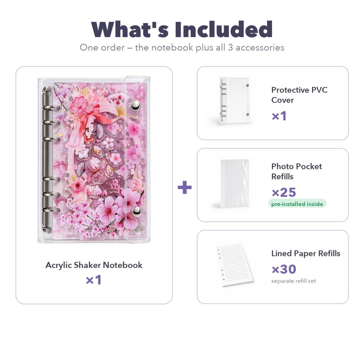 Cherry Blossom A6 refillable shaker notebook binder detail for journaling setup
