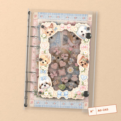 Gingham Puppies (AG-245) A6 shaker binder notebook, front cover