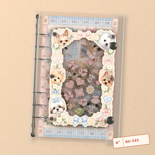 Gingham Puppies (AG-245) A6 shaker binder notebook, front cover