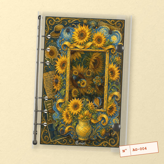 Oil Painted Sunflowers (AG-004) A6 shaker binder notebook, front cover