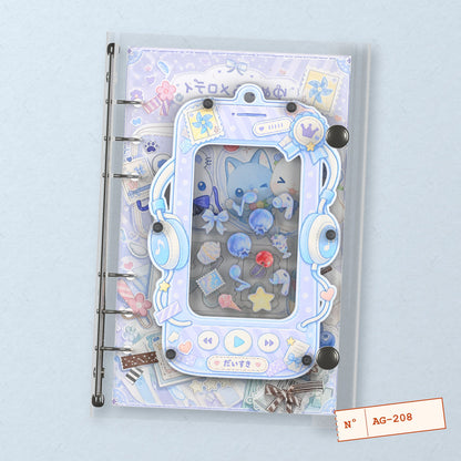 Lavender Cat Playlist (AG-208) A6 shaker binder notebook, front cover
