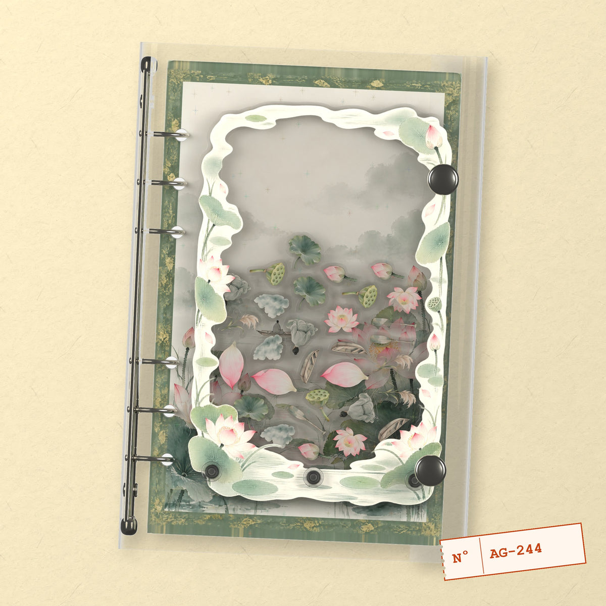 Green Lotus Pond (AG-244) A6 shaker binder notebook, front cover