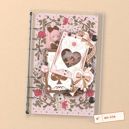 Pink Playing Cards (AG-234) A6 shaker binder notebook, front cover