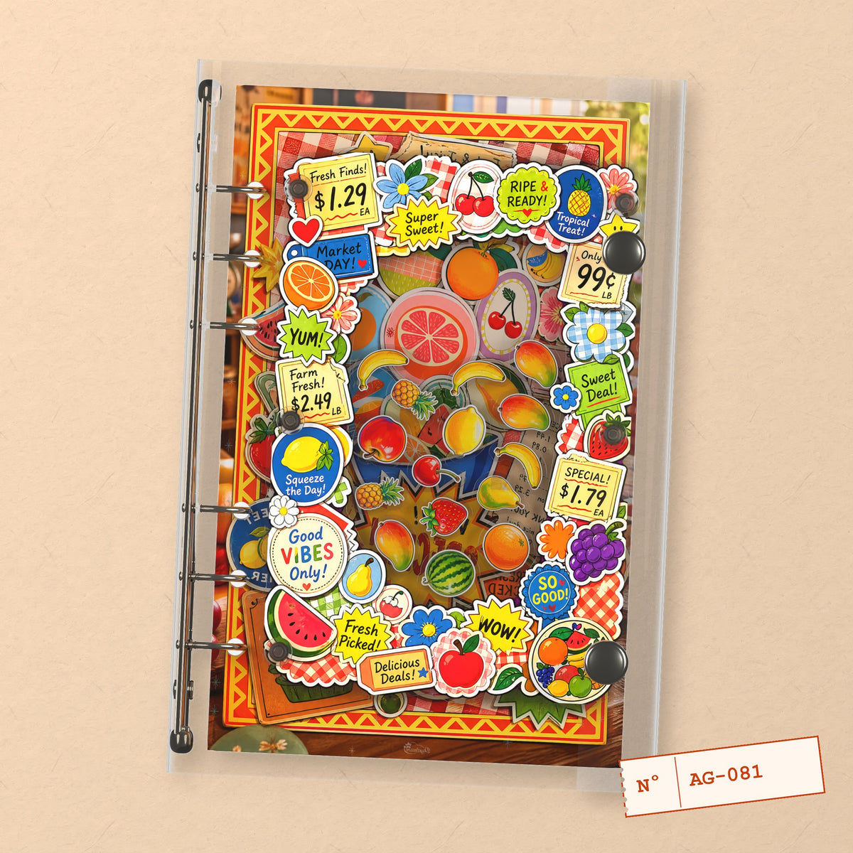 Fruit Market Stickers (AG-081) A6 shaker binder notebook, front cover