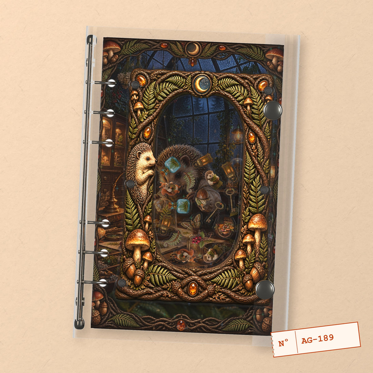 Hedgehog Greenhouse (AG-189) A6 shaker binder notebook, front cover