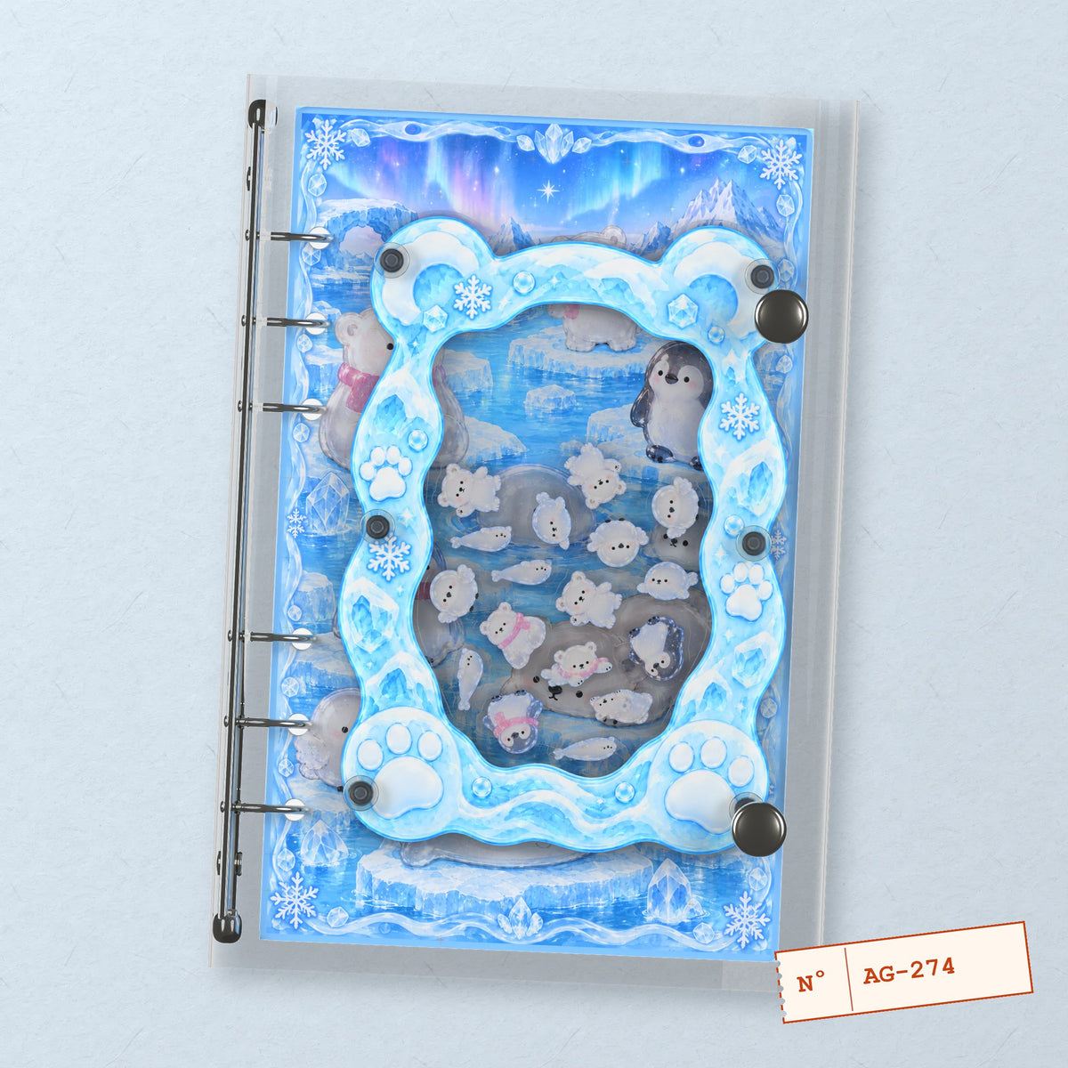 Polar Bear Hideaway (AG-274) A6 shaker binder notebook, front cover