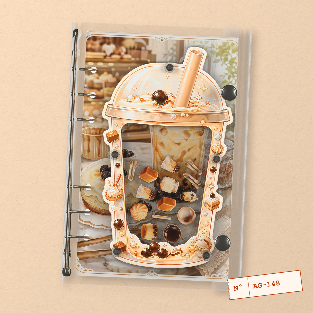 Bubble Tea (AG-148) A6 shaker binder notebook, front cover