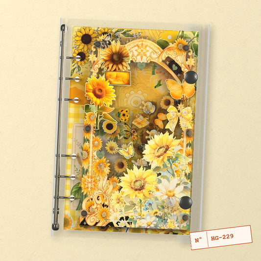 Sunshine Sunflowers (HG-229) A6 shaker binder notebook, front cover