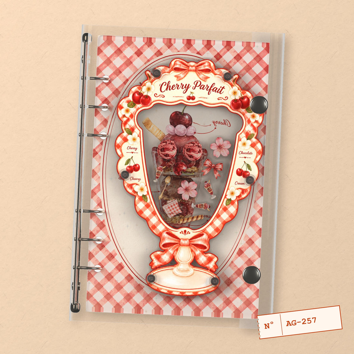 Cherry Parfait (AG-257) A6 shaker binder notebook, front cover