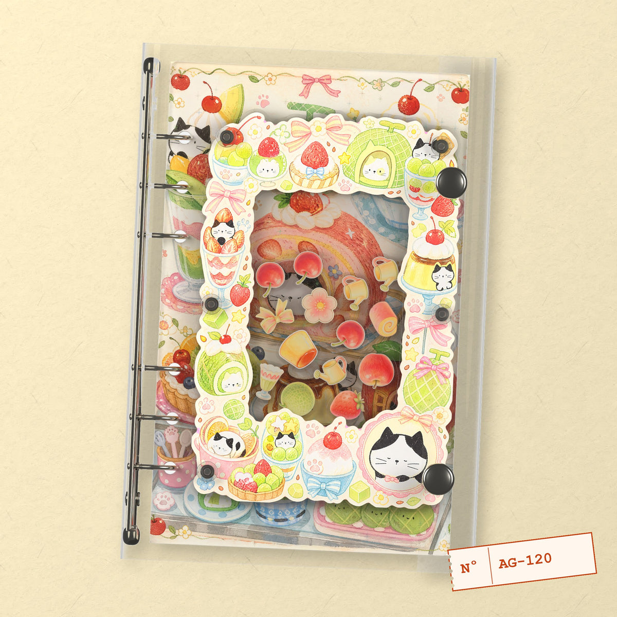 Fruit Cat Party (AG-120) A6 shaker binder notebook, front cover