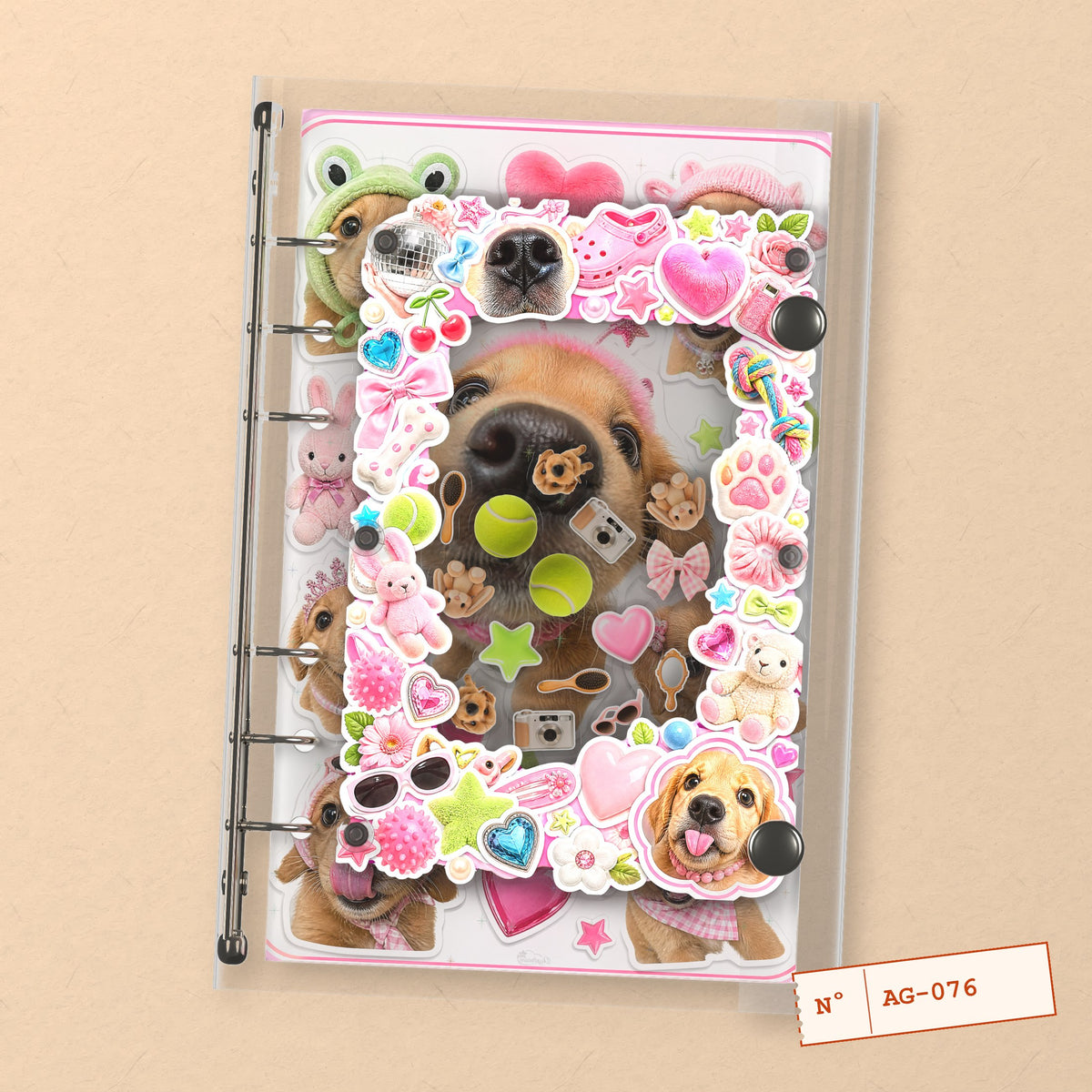 Playful Puppy (AG-076) A6 shaker binder notebook, front cover
