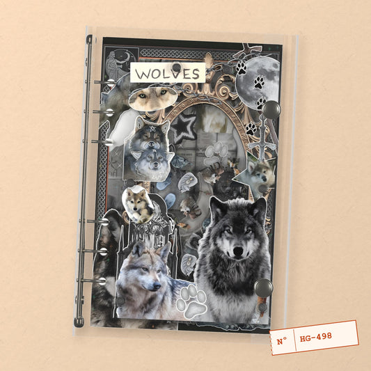 Moonlit Wolf Pack (HG-498) A6 shaker binder notebook, front cover