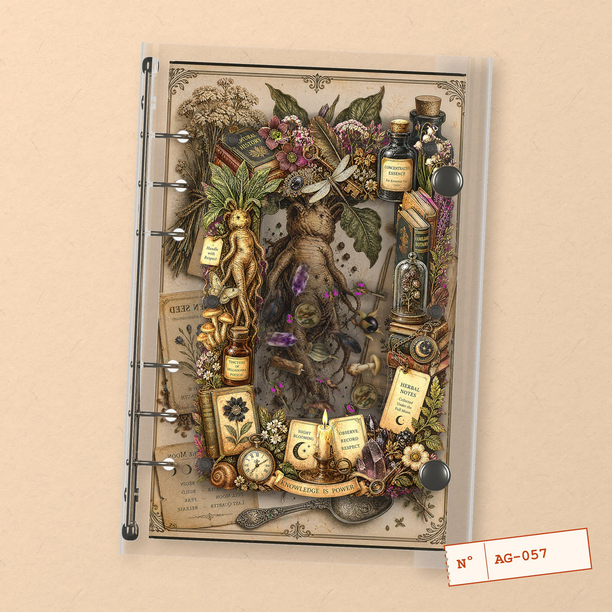 Mandrake Root (AG-057) A6 shaker binder notebook, front cover