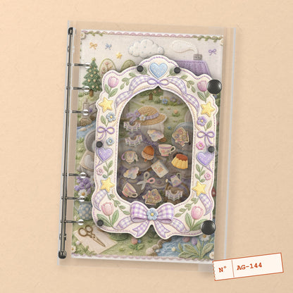 Embroidered Garden Picnic (AG-144) A6 shaker binder notebook, front cover