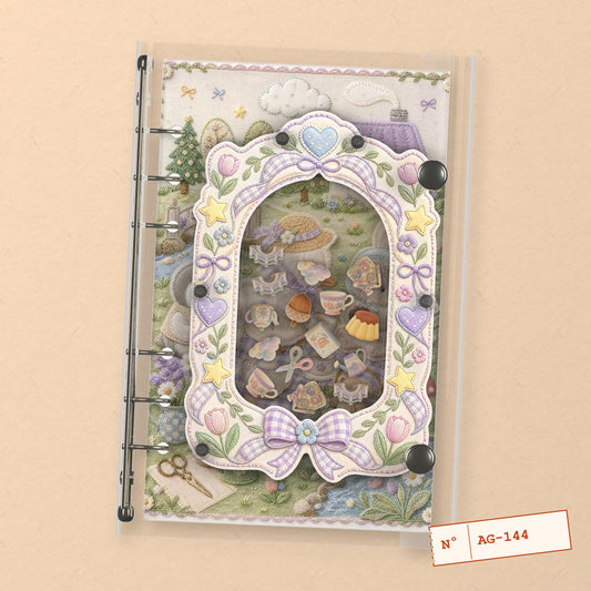 Embroidered Garden Picnic (AG-144) A6 shaker binder notebook, front cover