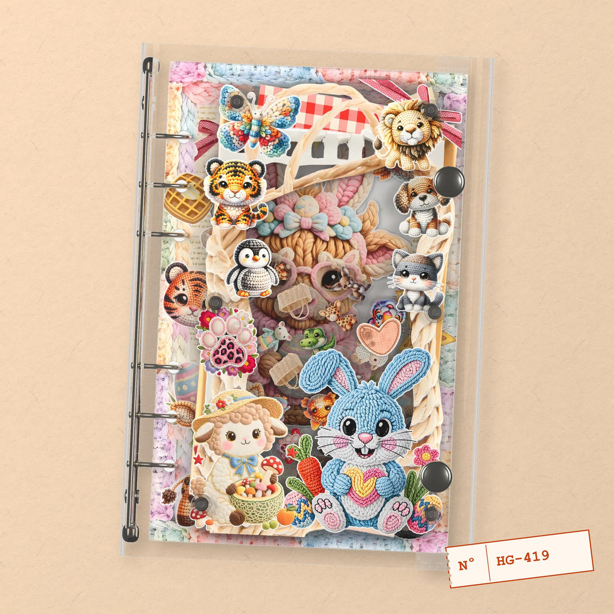 Crochet Animal Pals (HG-419) A6 shaker binder notebook, front cover