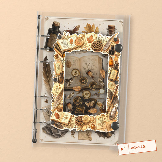 Apothecary Curios (AG-140) A6 shaker binder notebook, front cover