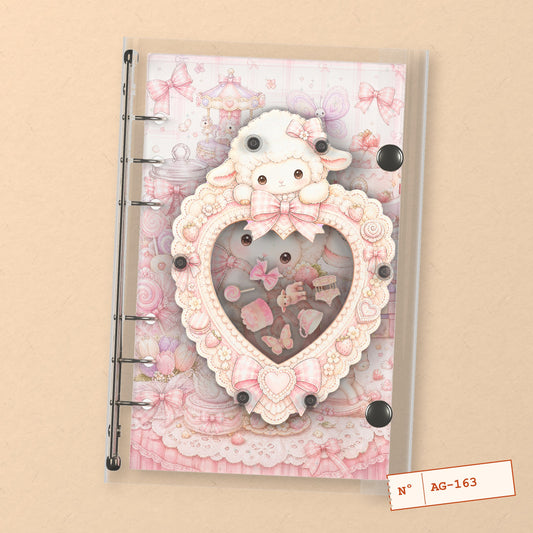 Pink Lamb Sweetheart (AG-163) A6 shaker binder notebook, front cover
