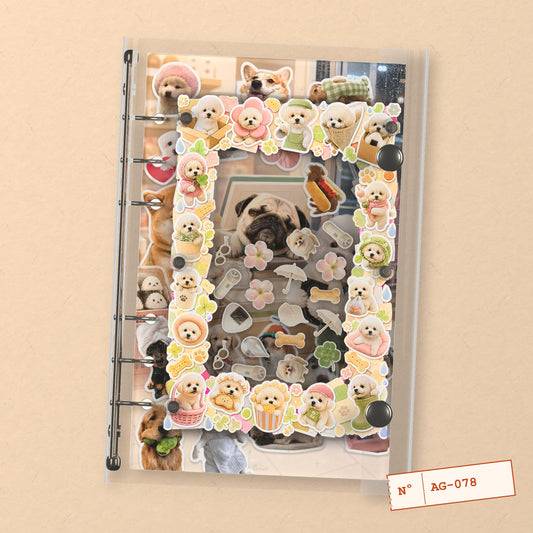 Pug & Fluffy Puppies (AG-078) A6 shaker binder notebook, front cover