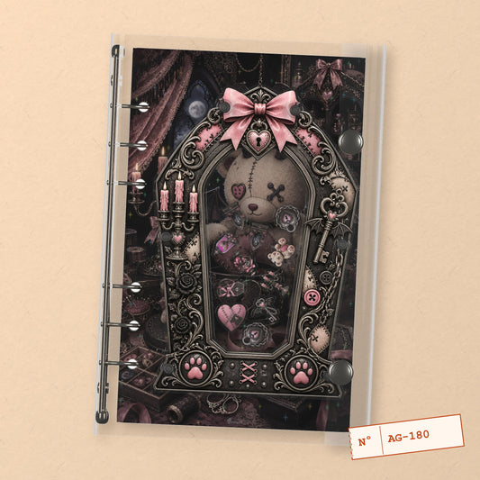 Midnight Teddy Doll (AG-180) A6 shaker binder notebook, front cover