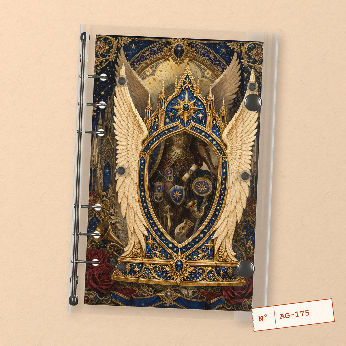 Celestial Angel Wings (AG-175) A6 shaker binder notebook, front cover