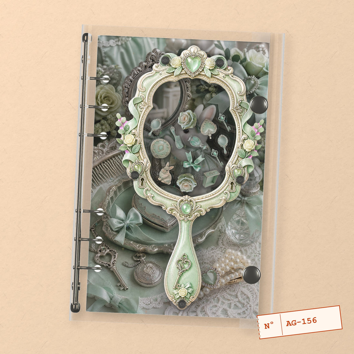 Green Mirror Vanity (AG-156) A6 shaker binder notebook, front cover
