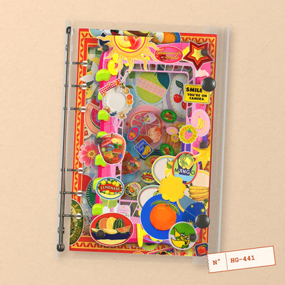 Retro Fruit Labels (HG-441) A6 shaker binder notebook, front cover