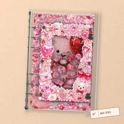 Jeweled Plush Bear (AG-091) A6 shaker binder notebook, front cover
