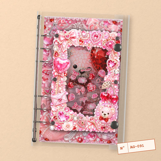 Jeweled Plush Bear (AG-091) A6 shaker binder notebook, front cover