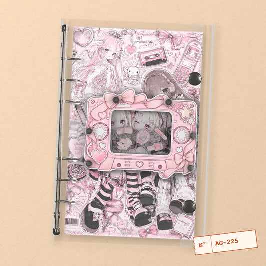 Pink Cassette Girls (AG-225) A6 shaker binder notebook, front cover