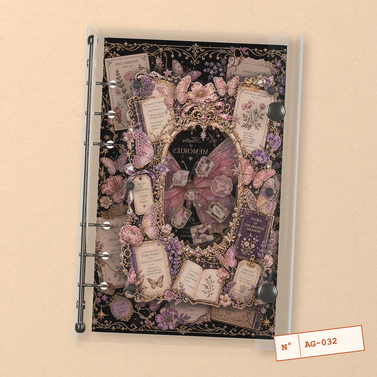 Butterfly Specimen Cards (AG-032) A6 shaker binder notebook, front cover