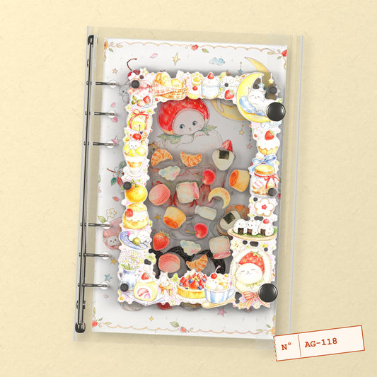 Strawberry Cat Sweets (AG-118) A6 shaker binder notebook, front cover