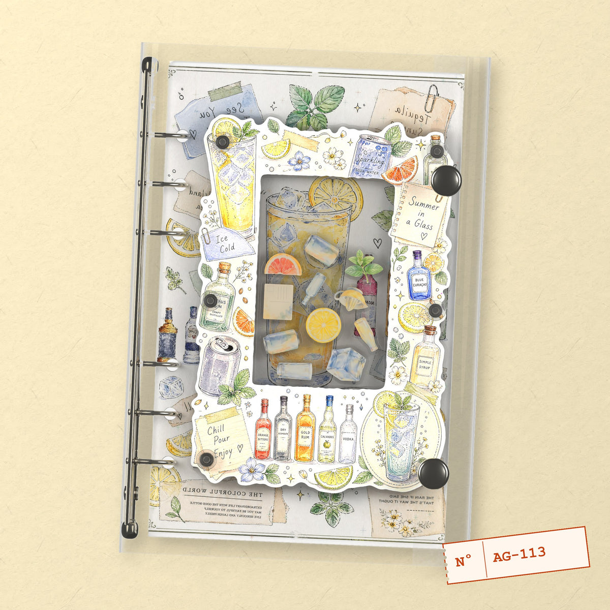 Citrus Drinks (AG-113) A6 shaker binder notebook, front cover