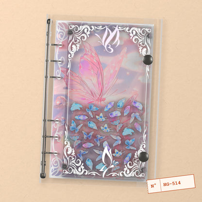 Pink Glass Butterflies (HG-514) A6 shaker binder notebook, front cover