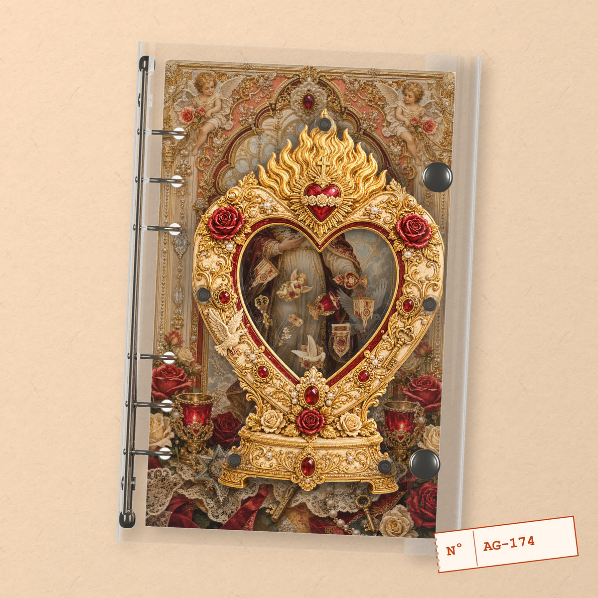 Sacred Heart Roses (AG-174) A6 shaker binder notebook, front cover