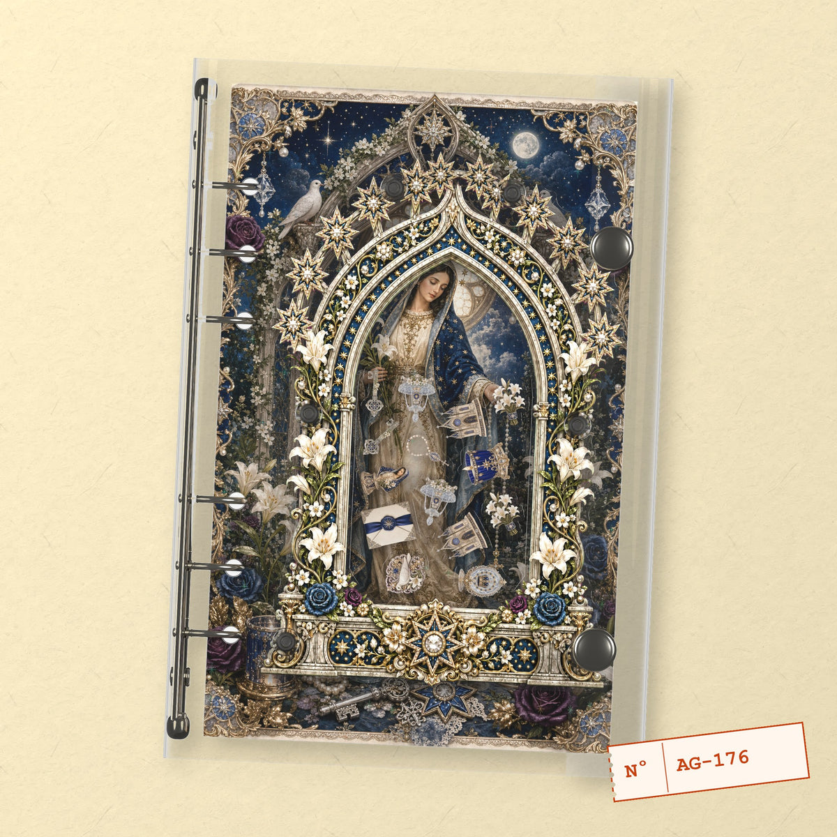 Starlit Madonna (AG-176) A6 shaker binder notebook, front cover