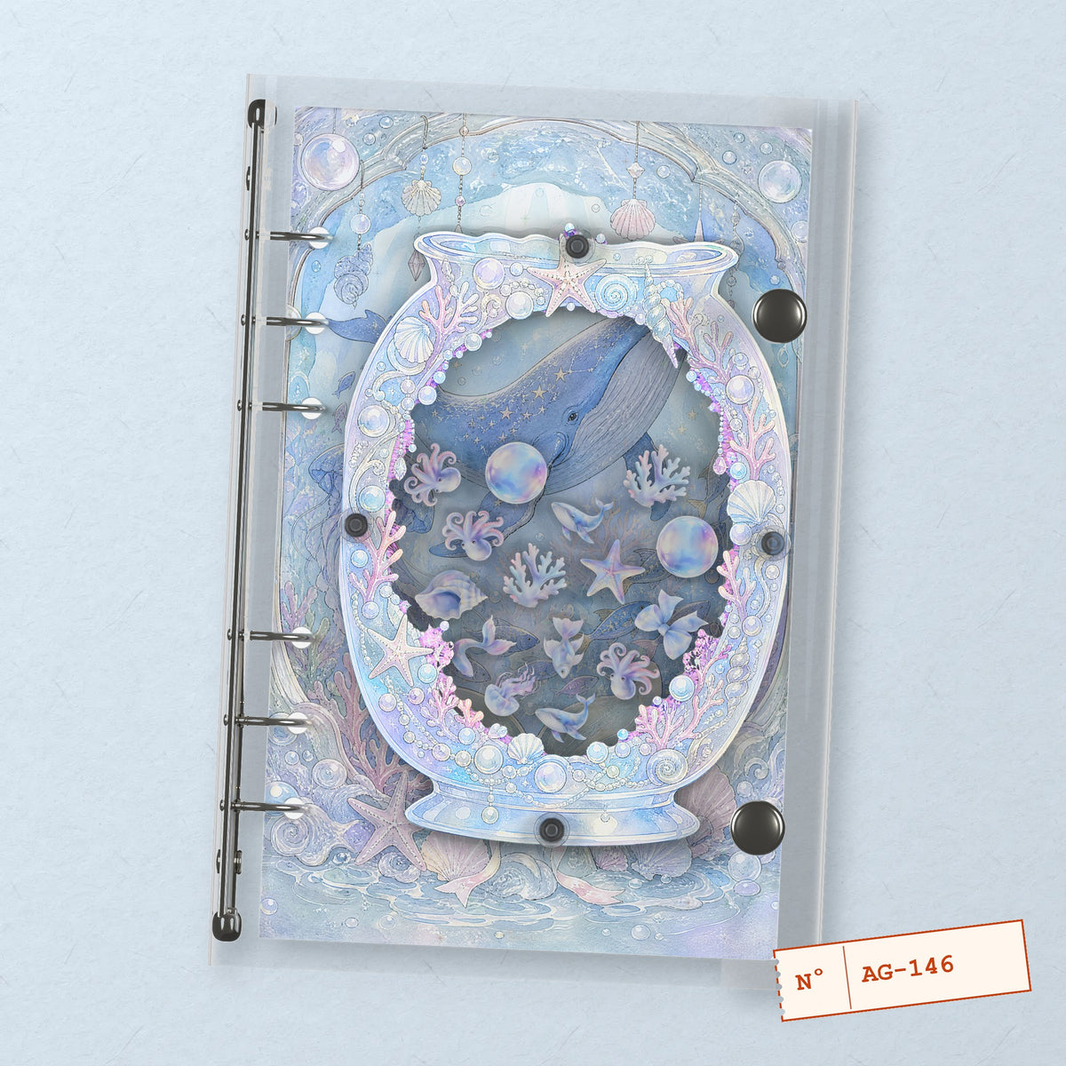 Whale & Coral Jar (AG-146) A6 shaker binder notebook, front cover
