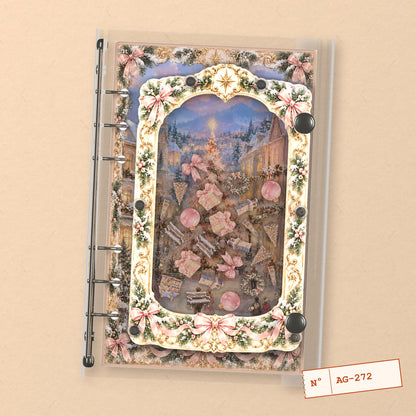Pink Snow Town (AG-272) A6 shaker binder notebook, front cover