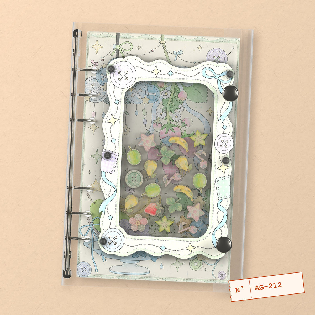 Pastel Fruit Patches (AG-212) A6 shaker binder notebook, front cover