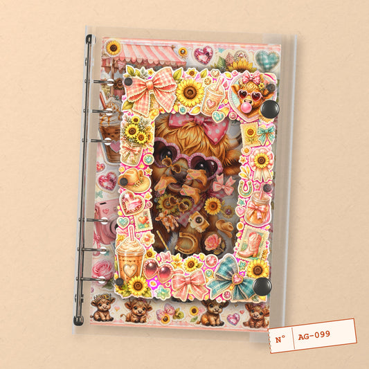 Sunflower Calf (AG-099) A6 shaker binder notebook, front cover