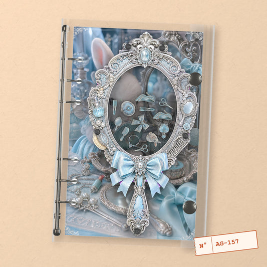 White Bunny Vanity (AG-157) A6 shaker binder notebook, front cover