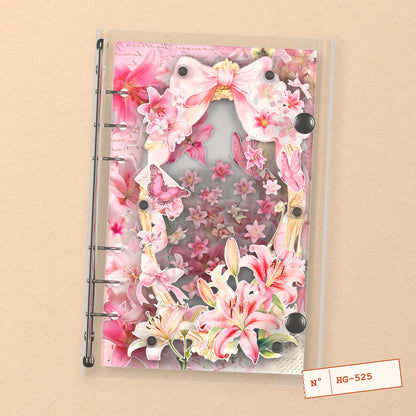 Pink Lilies (HG-525) A6 shaker binder notebook, front cover