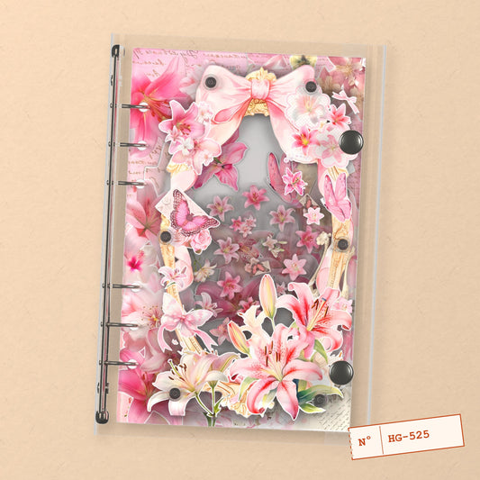 Pink Lilies (HG-525) A6 shaker binder notebook, front cover